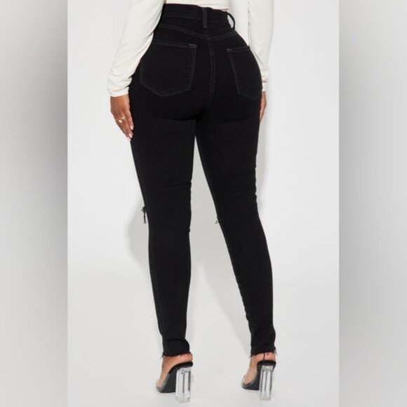 3/$20 Fashion Nova Ripped Knee Skinny Jeans High Waist Black Distressed Denim - Picture 3 of 16